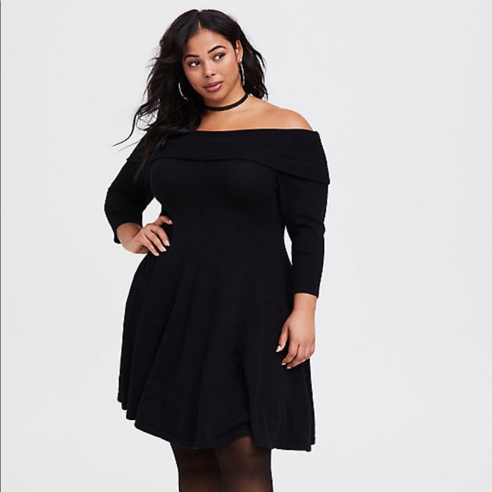 Torrid Black Off Shoulder Skater Dress